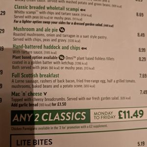 Vegan fish & chips by Omni on the menu at Hungry Horse - Barrbridge in Bargeddie
