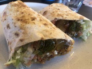 Vegan special wrap (contains vegan chicken, lamb, sauces, salad)  at Veggiemaster  in Nottingham