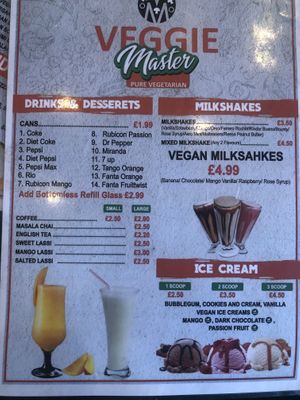 Drinks menu  at Veggiemaster  in Nottingham