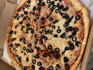 Vegan cheese with extra black olives  at Master Pizza in Fairlawn