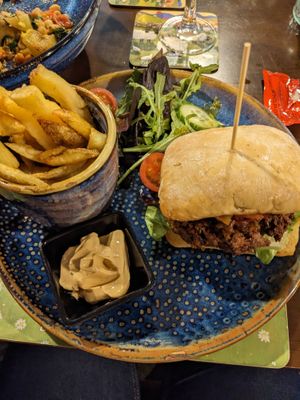 Sweet Potato and lentil burger with vegan mayo  at Edinbane Inn in Isle Of Skye
