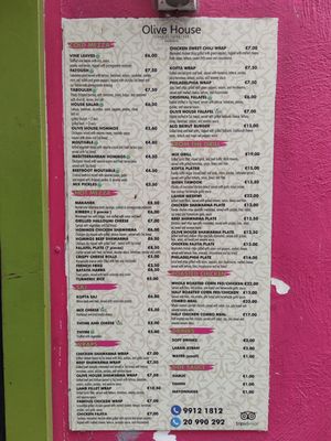 Menu shows some clearly marked vegan options at Olive House - Maybe closed in Sliema