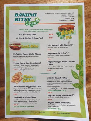 Veg menu 28/4/23 at Banhmi Bites in Moonah
