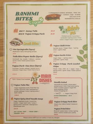 Vegan menu 23/6/24 at Banhmi Bites in Moonah
