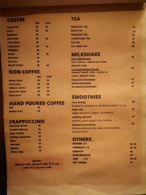 Menu at Three Steps Coffee in Pecatu