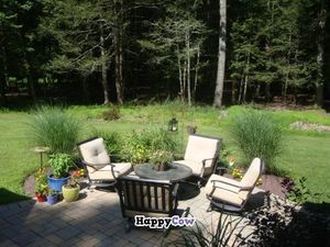 patio and woods at Hungry Ghost Guest House in New Paltz