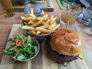 Vegan bean burger with skinny fries at The Summer House in Sheffield