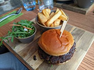 Vegan bean burger with chunky chips at The Summer House in Sheffield