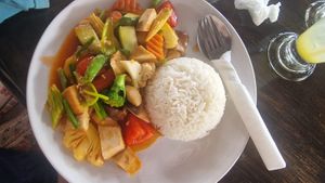 Stir fry tofu at Catfish Book Cafe in Koh Lanta