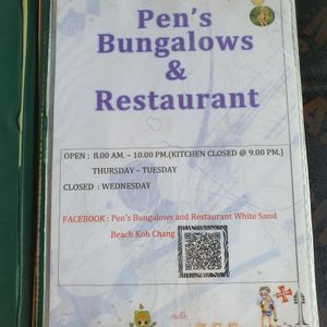 Opening times January 2023 at Pen's Restaurant in Koh Chang