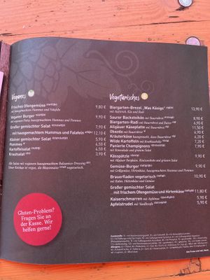 Menu  at Stadtbiergarten Schorndorf in Schorndorf