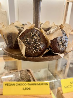 Finally❣️ Delicious 🌱 sweet option: choco-tahini muffin  at Uco Bakery in Mallorca