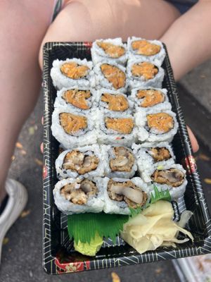 Two sweet potato rolls & a mushroom roll   at Lily in Kennett Square