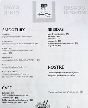 Menu for May and June 2 of 2 at Alma Mia Deli in Puerto Escondido