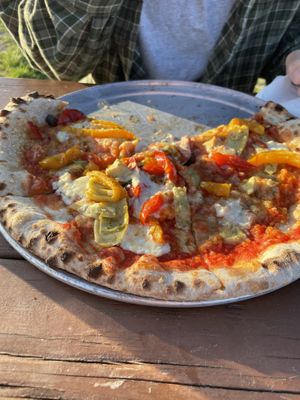 Artie Pepper vegetarian pizza  at Salt Point Brewing Co in Lansing