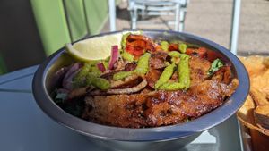 Seitan Steak Bowl with chimichurri sauce at The Green Beautiful  in Manchester