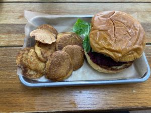 Beet burger at The Green Beautiful  in Manchester