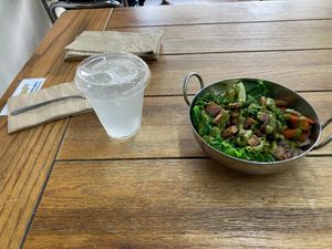 Lemonade and seitan steak at The Green Beautiful  in Manchester