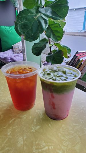 Iced Blueberry Black Tea and Strawberry Matcha at The Green Beautiful  in Manchester