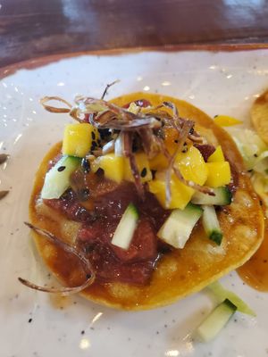 Watermelon tostada (closeup) at Xolo Taco in San Juan