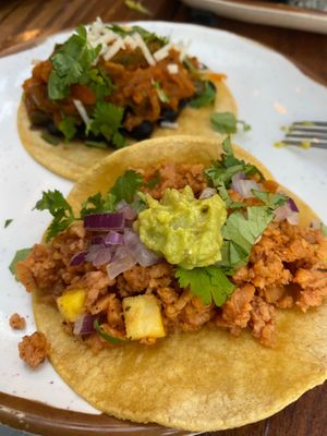 Tinga taco and vegan pastor taco at Xolo Taco in San Juan