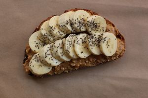Peanut Butter and Banana on Toast with Chia Seeds at Leafy in Hitchin