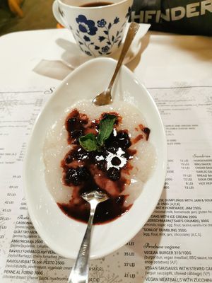 Tapioca pudding with jam at Snow Restaurant in Sinaia