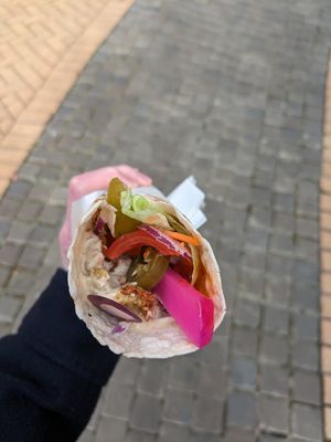 Falafel wrap with tahini and sweet chilli sauce at Falafel Street in Chelmsford