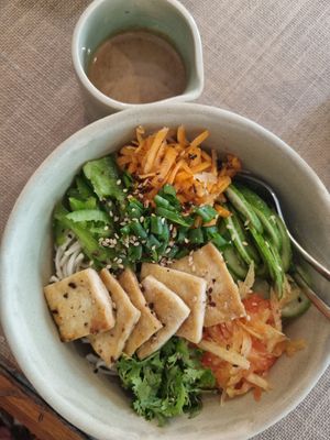 Noodle bowl at Happiness Cafe in Bangalore