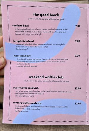 menu at Feel Good Club in Manchester