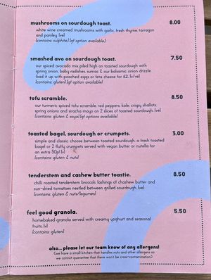 menu at Feel Good Club in Manchester