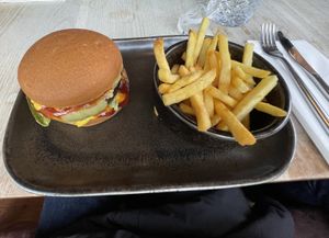 Moving mountains burger and fries   at Graze in Bath