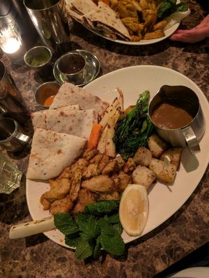 Christmas special! No turkey Christmas dinner with spicy gravy and cranberry naan at Dishoom in Birmingham