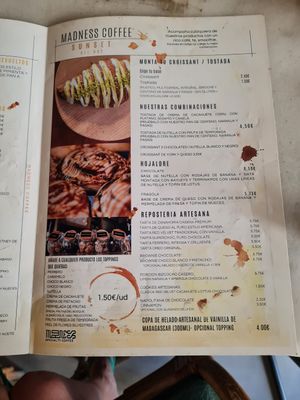 Menu at Madness Specialty Coffee in Alicante