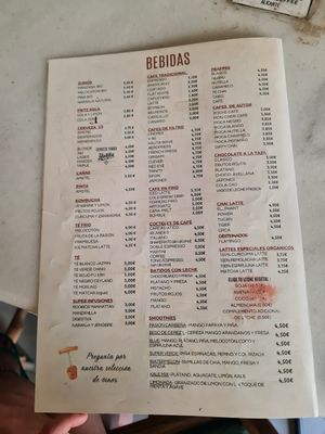 Menu at Madness Specialty Coffee in Alicante