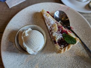 Raspberry and almond frangipane tart at Ego at The Grapes in Shrewsbury