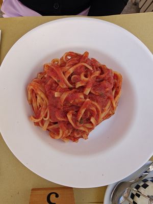 Tagliolini with Tomato Based Sauce at Cola Pasta in Siracusa