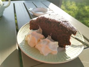 Schokokuchen vegan mit veganer Sahne at Café Enehus in Einhaus