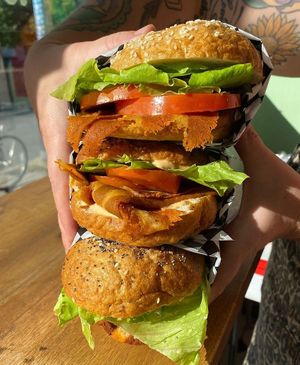 BLT on a house made everything bagel at Aunty Em's Deli & Coffee in Toronto