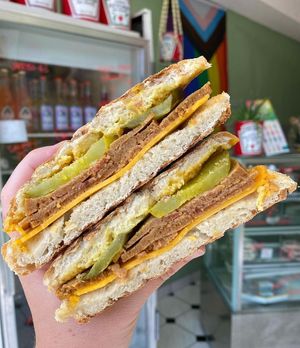 Cubano! Cuban style grilled cheese. at Aunty Em's Deli & Coffee in Toronto