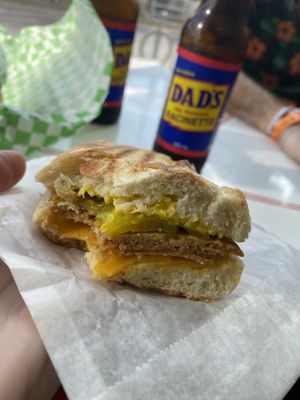 Cubano sandwich, heated on panini press!  at Aunty Em's Deli & Coffee in Toronto
