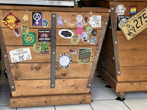Counter stickers  at Aunty Em's Deli & Coffee in Toronto