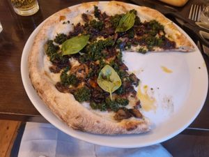 Pizza Funghi well-tucked into! at The Moon in Kendal