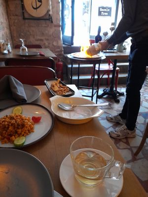 flambéing my main course at Arch Bistro in Istanbul