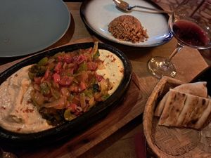 Hot hummus with grilled veggies and bulgur with lentils at Arch Bistro in Istanbul