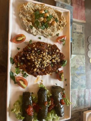Humus, pepper dip and vine leaves  at Arch Bistro in Istanbul