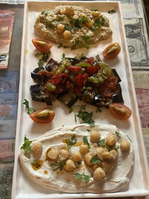 Cashew cream with chickpeas, egg plant shakshuka, hummus   at Arch Bistro in Istanbul
