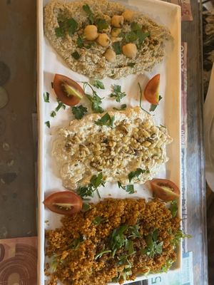 Hummus, aubergine and tahini dip and tabbouleh   at Arch Bistro in Istanbul