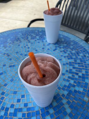 Strawberry slushies, so refreshing, perfect eating space outside and right off 95 for vegan travelers.  at Cultural Kitchen Catering in Jacksonville
