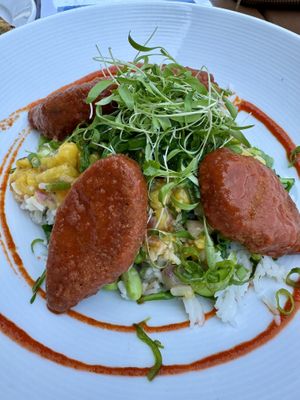 spicy vegan surf bowl + mushroom buffalo tendies  at Surf Club in Newport